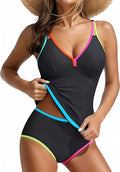 Women's Contrast Trim Ruched Tankini Bikini Set