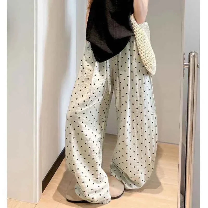 Women’s Linen Polka Dot Wide-Leg Pants