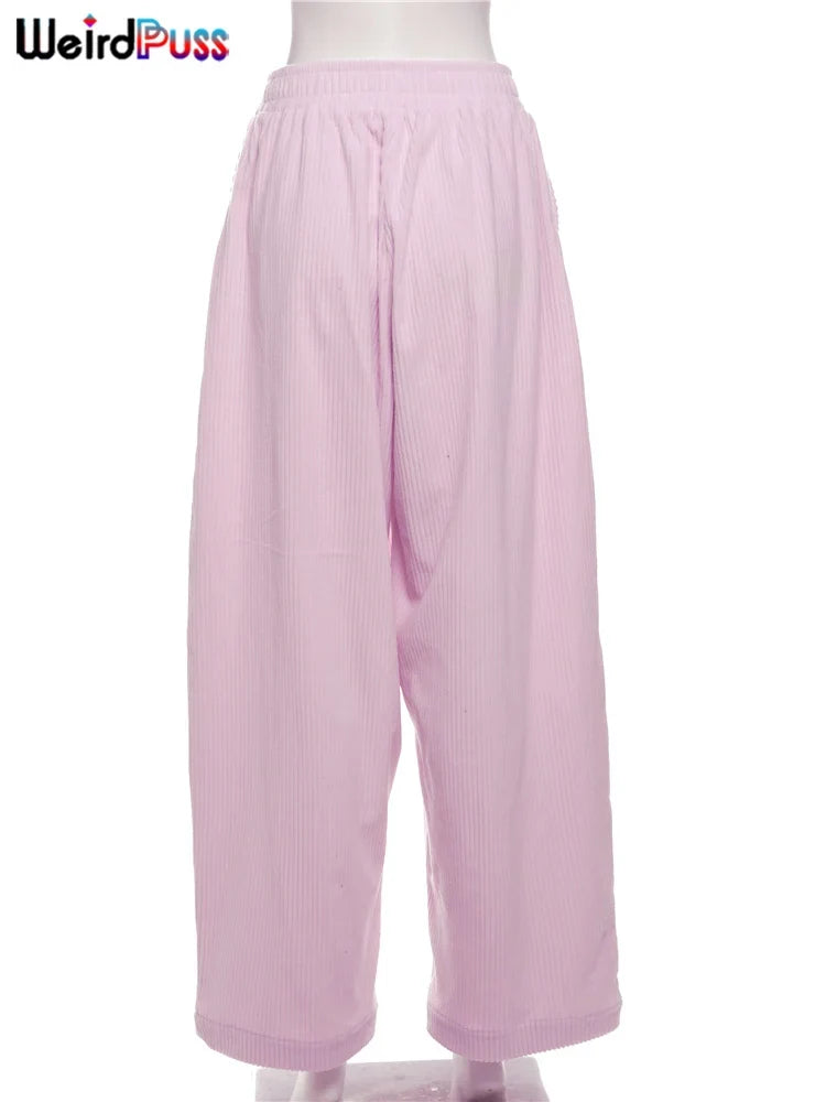 High Waist Corduroy Wide Leg Pants Women