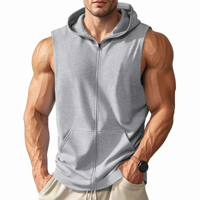 Men's Hooded Zipper Tank Top Fitness Vest