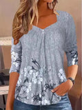 Women's Square Neck Printed Long Sleeve Top