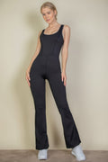 Solid Flare Leg Sports Jumpsuit
