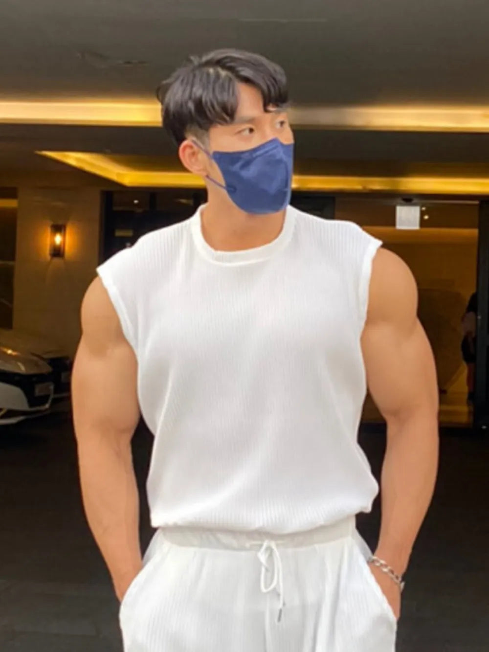 Men's Plus Size Cord Ribbed Round Neck Tank