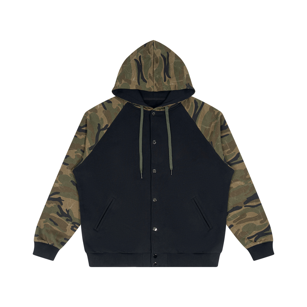 Streetwear Unisex Camo-Splice Raglan Zip Hoodie