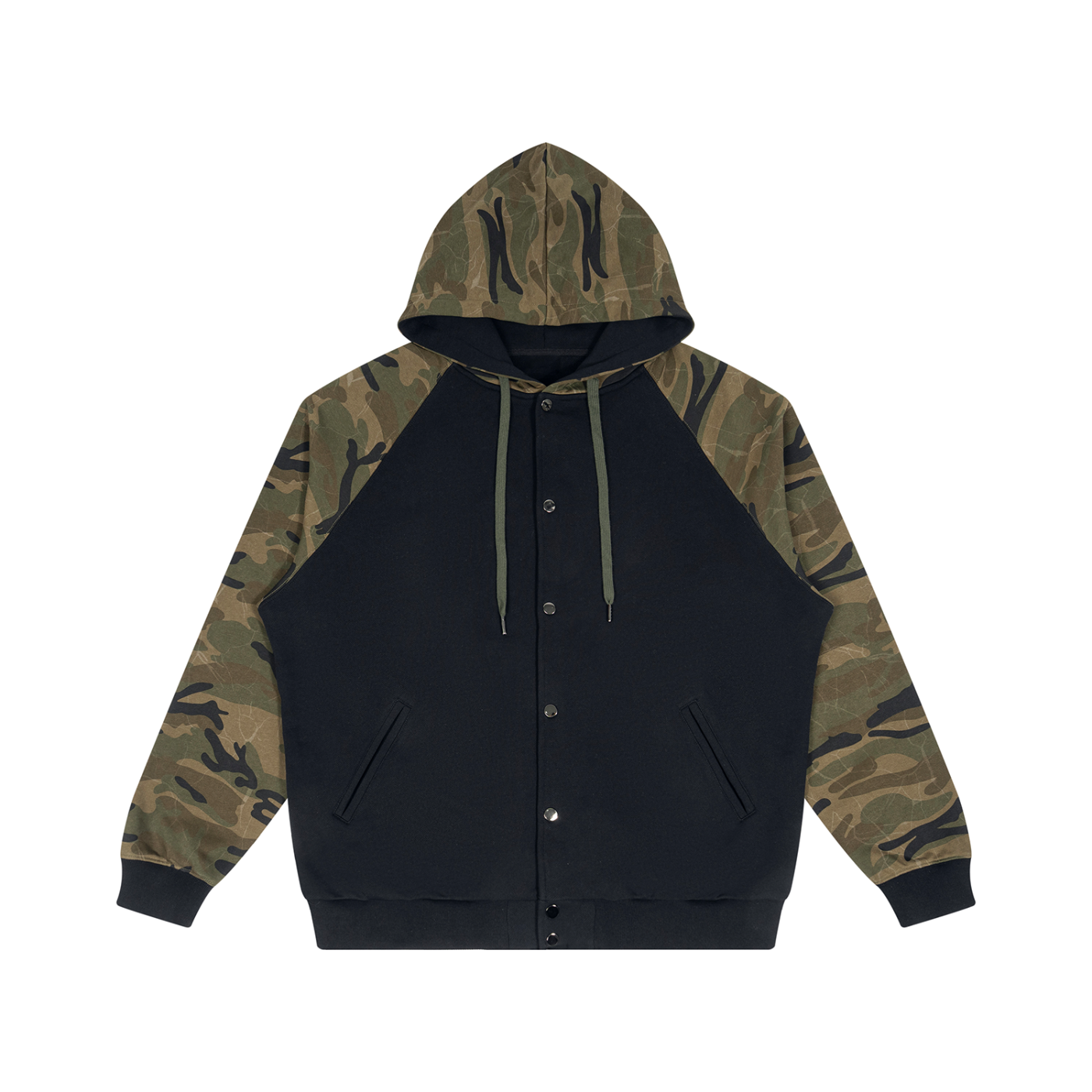 Streetwear Unisex Camo-Splice Raglan Zip Hoodie