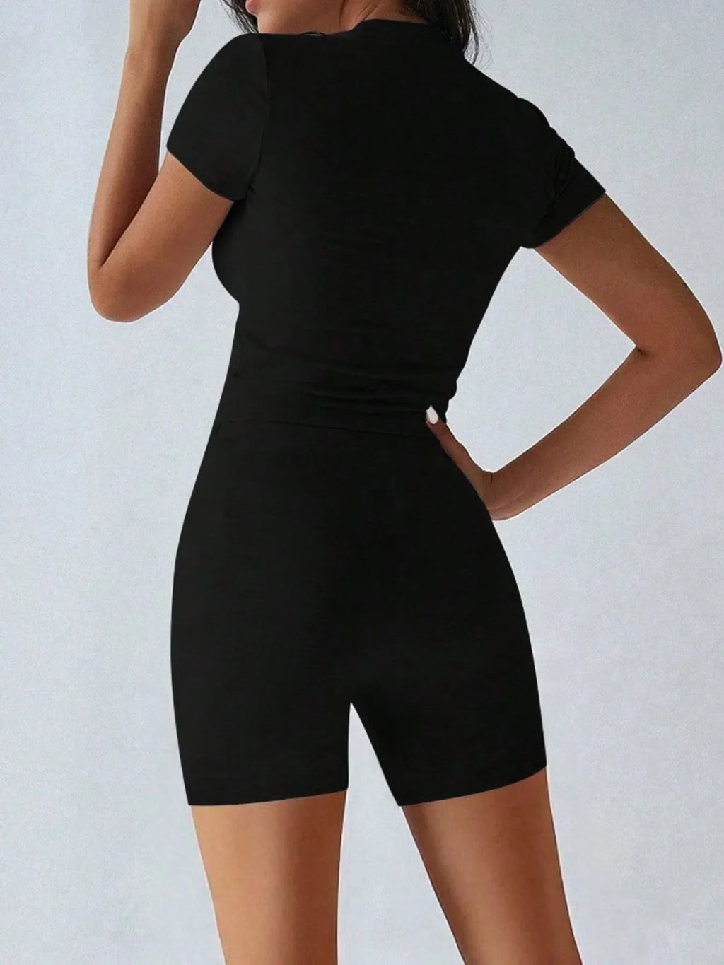 Round Neck Short Sleeve Top and Shorts Set