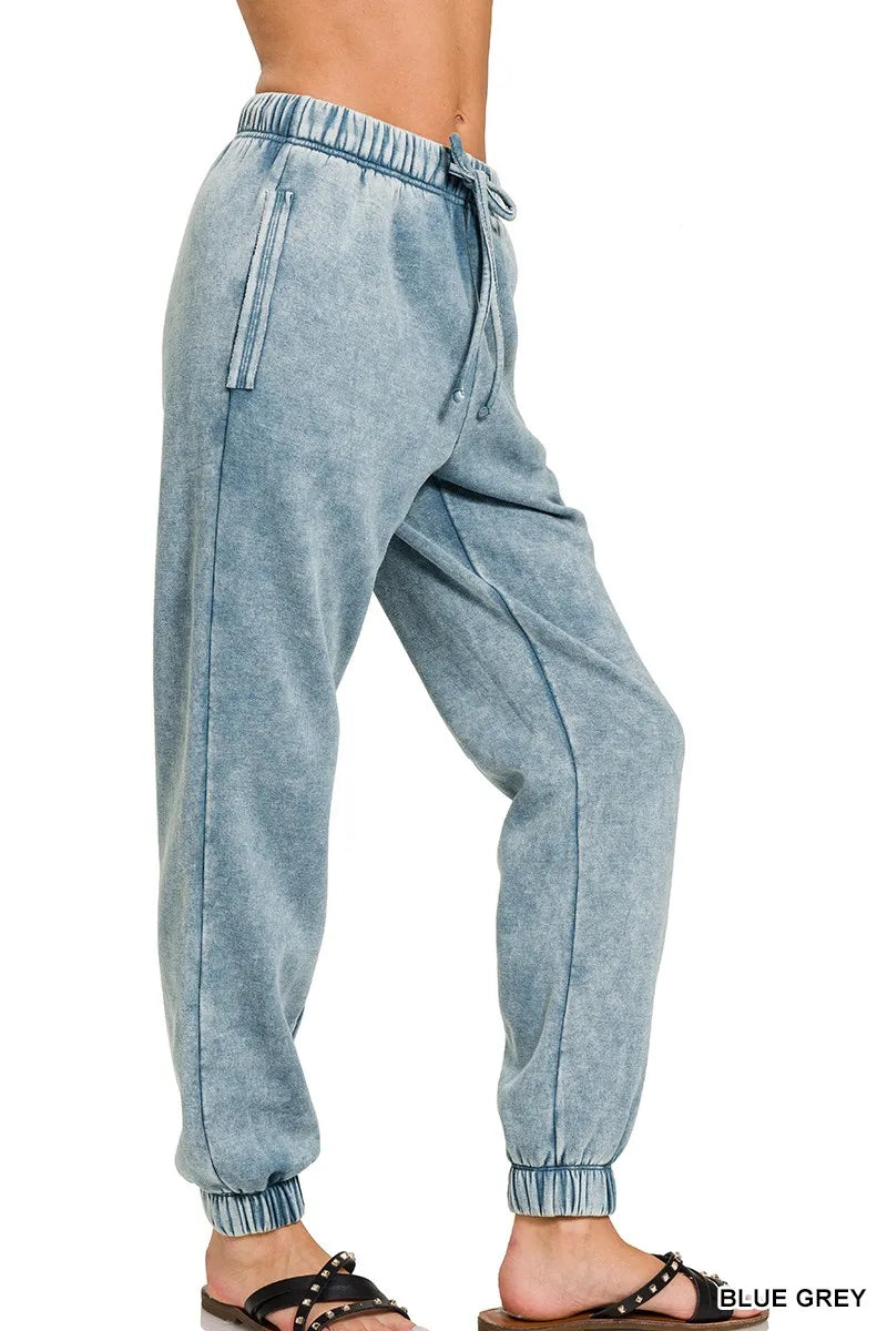 Zenana Acid Wash Fleece Sweatpants