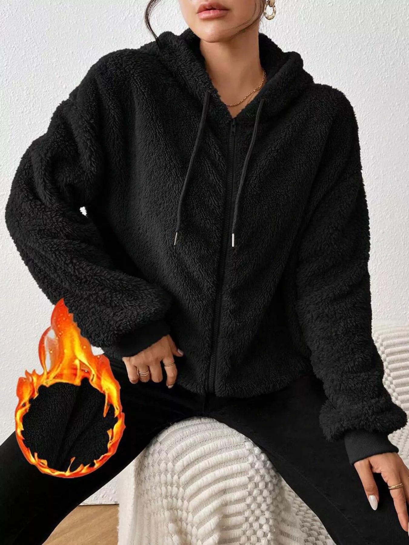Zip-Up Plush Hooded Outerwear