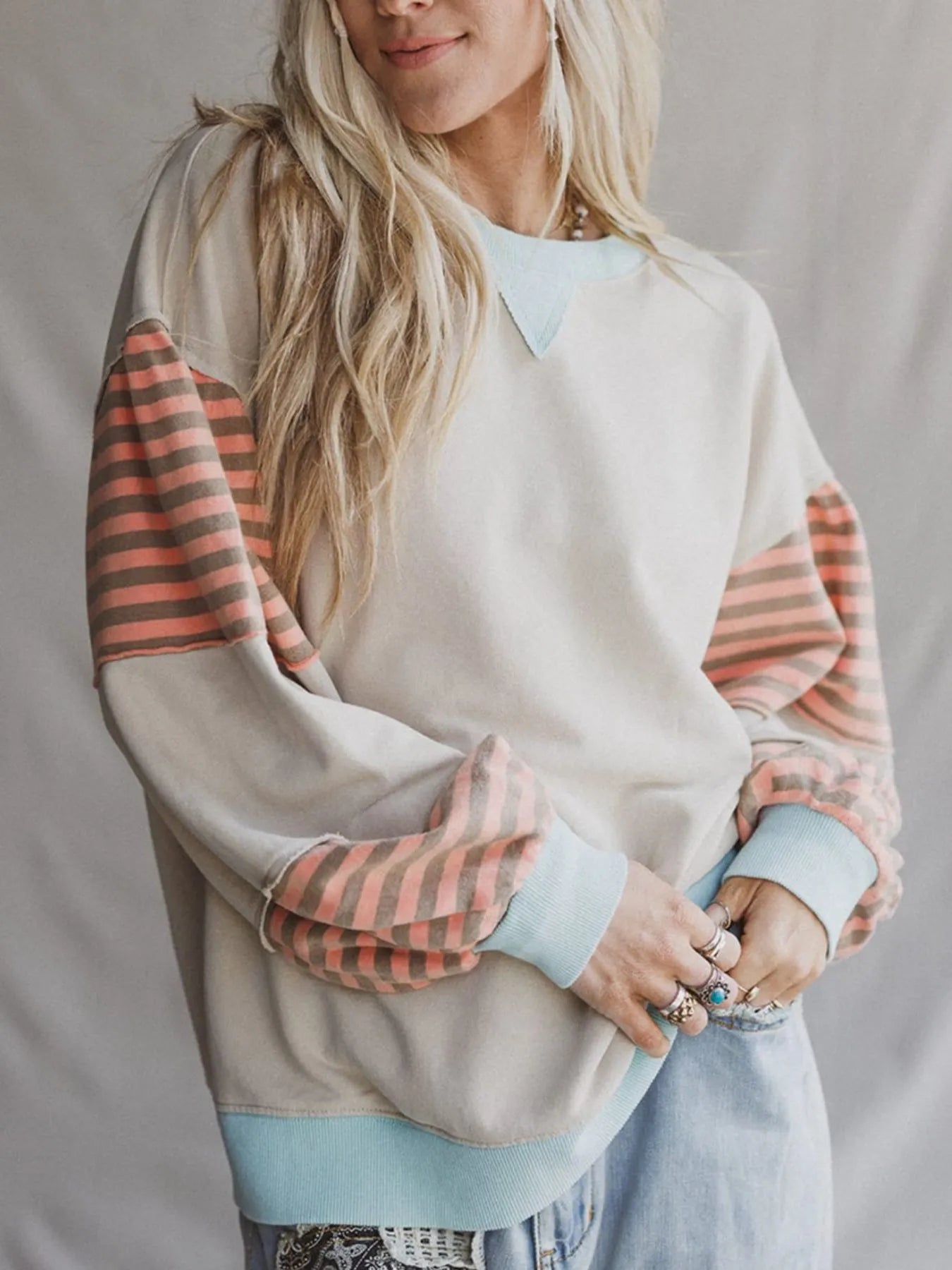 Colorblock Patchwork Drop Shoulder Sweatshirt