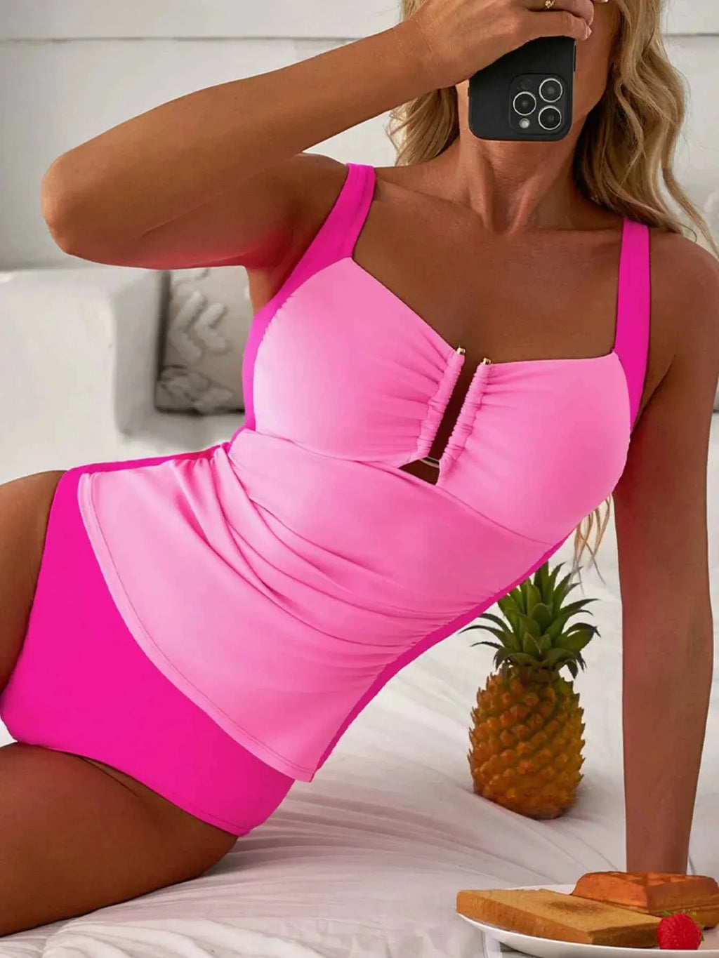 Ruched Tummy Control Tankini 2pcs Swimsuit