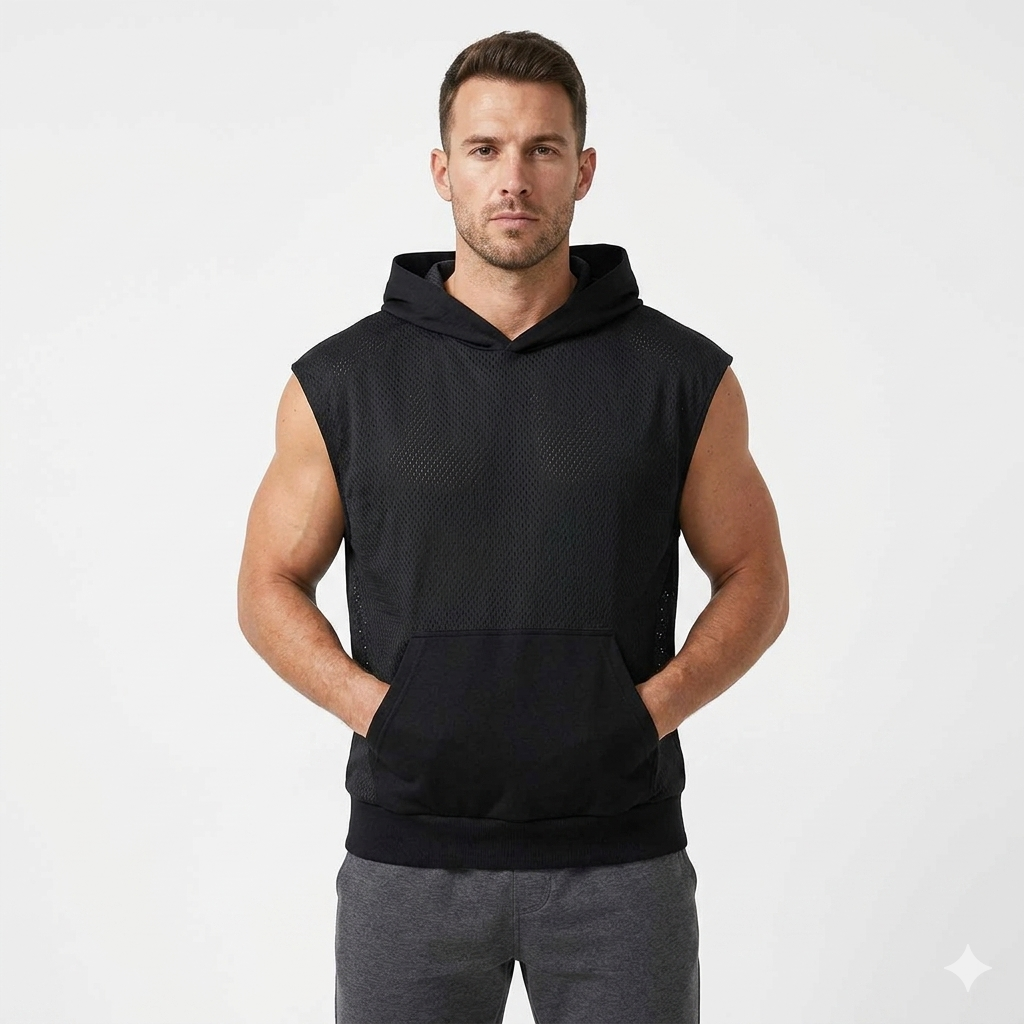 Loki & Ivy Unisex Panel Mesh Sleeveless Hoodie