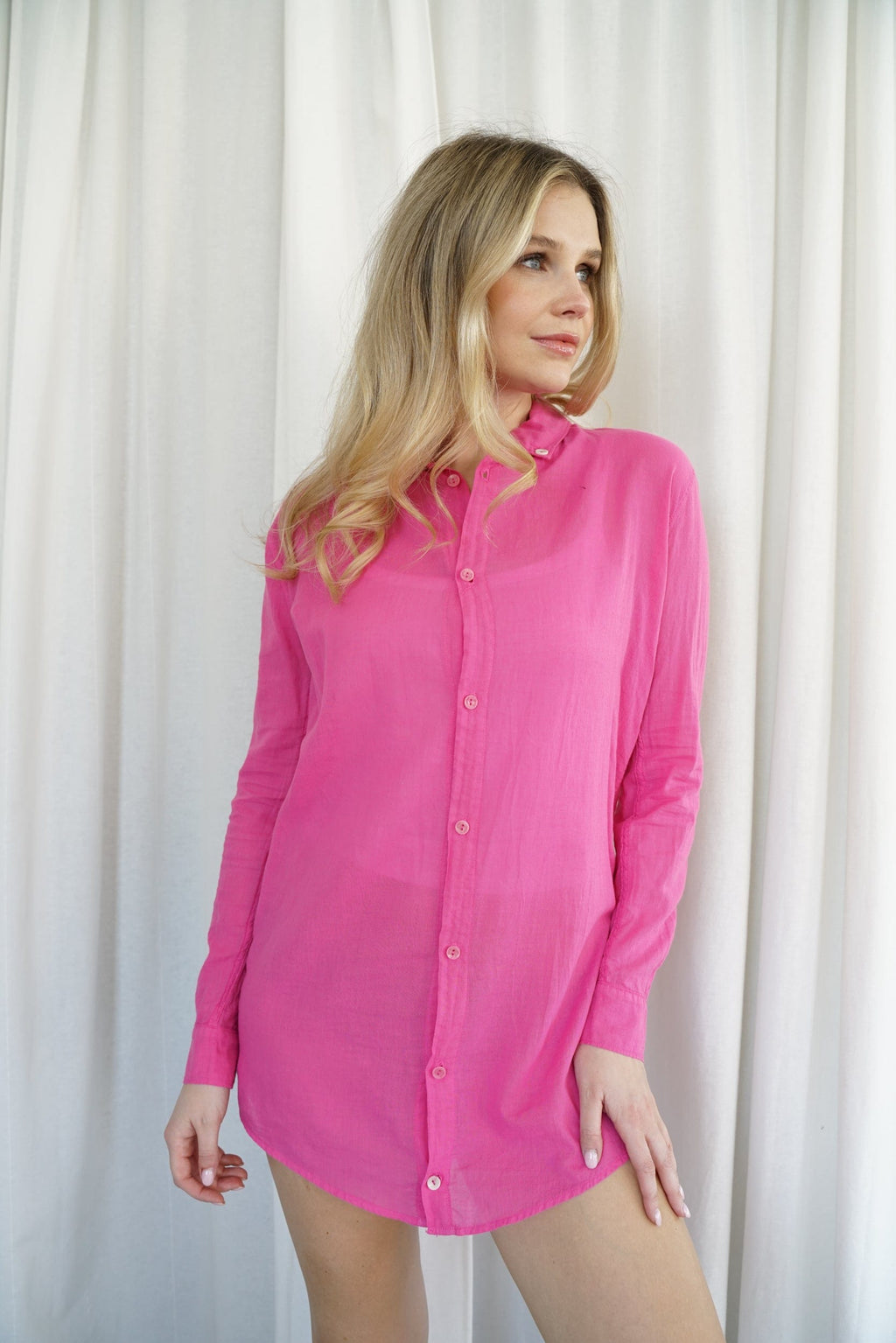 Naomi Linen Tunic Blouse - Pink Aster