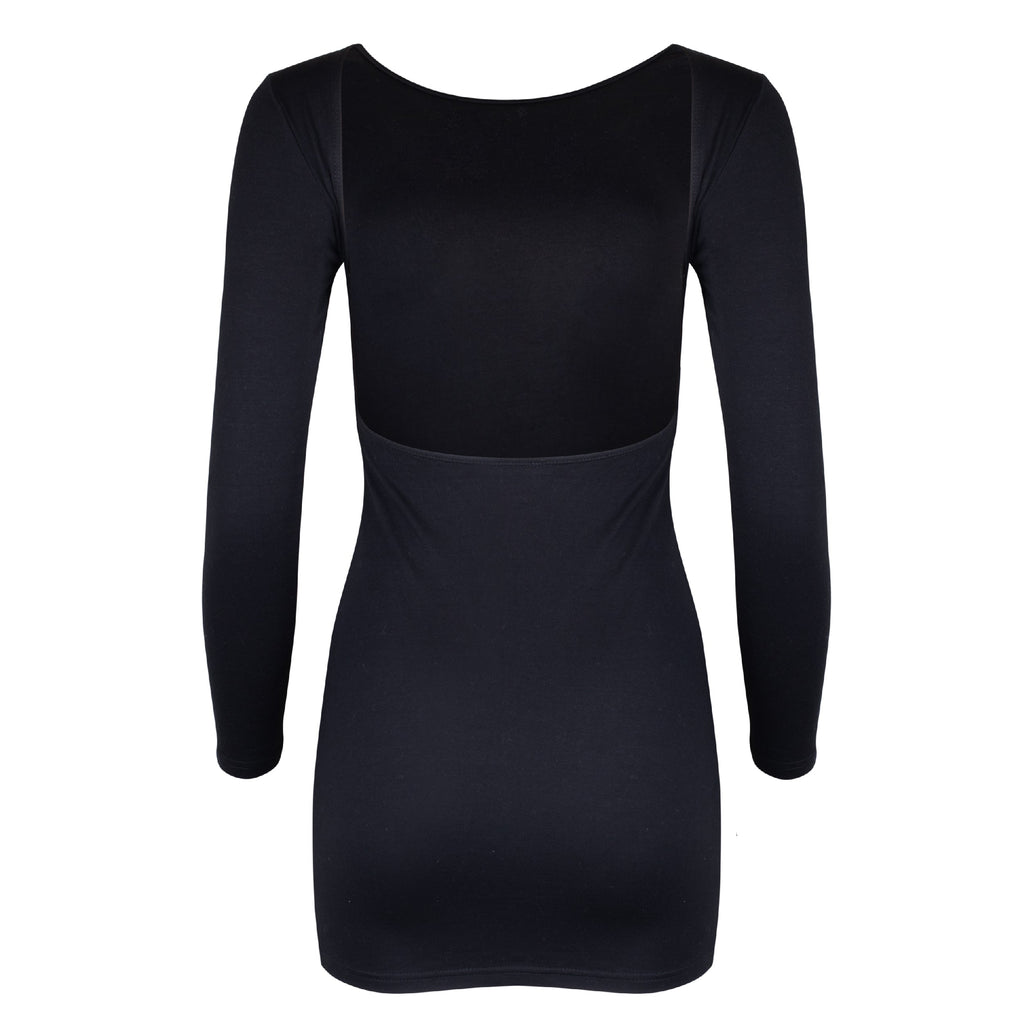 Jenna Long Sleeve Open Back Cotton Mini Dress - Black