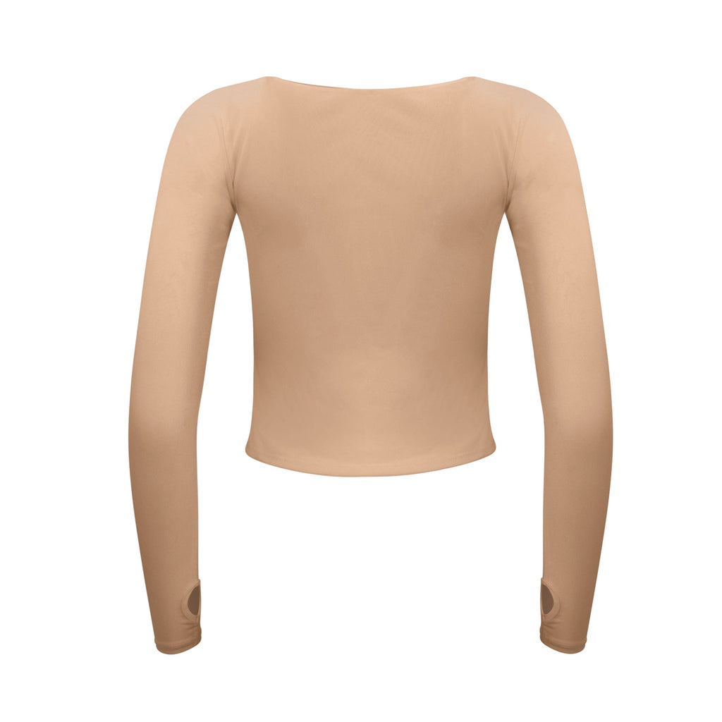 Hailey Mesh and Cotton Long Sleeve Top - Latte