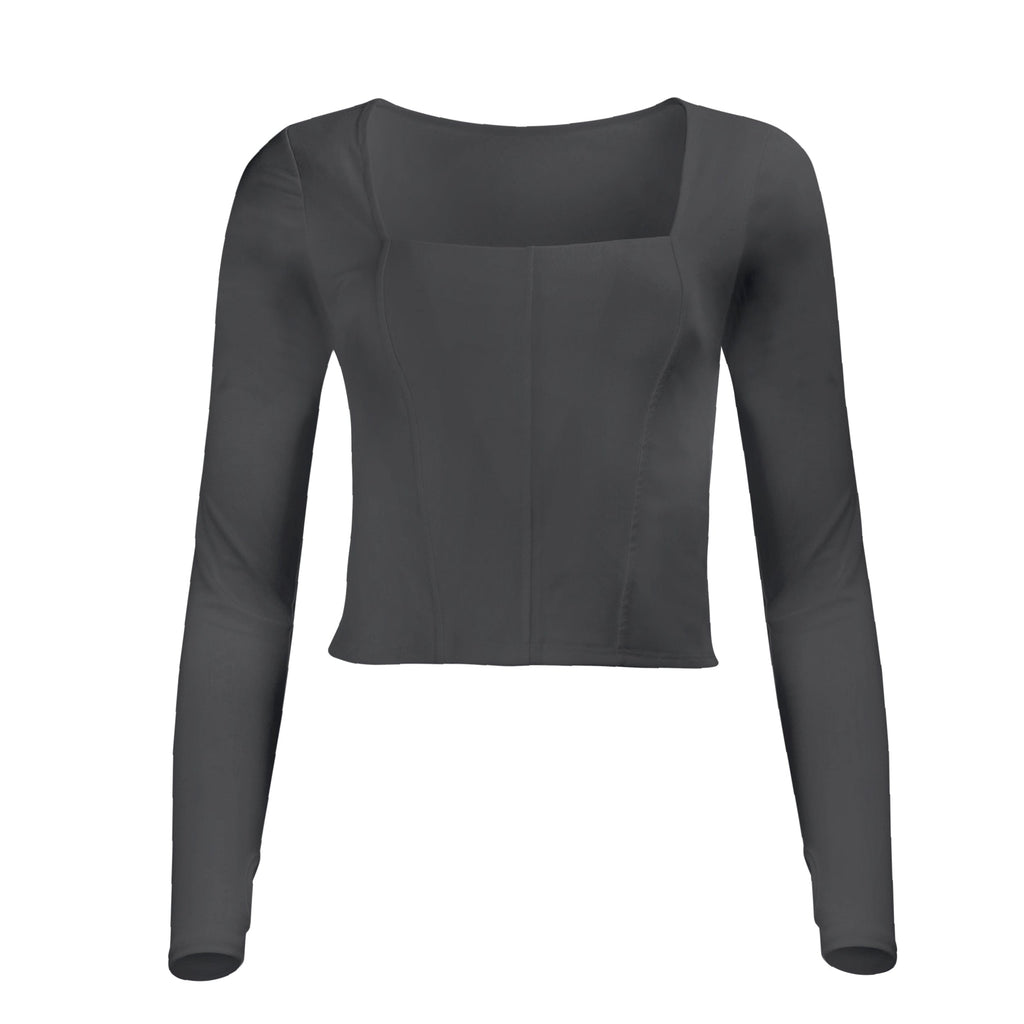 Hailey Mesh and Cotton Long Sleeve Top - Nero