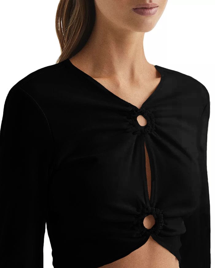 Melli Modal Cutout Long Sleeve Crop Top - Black