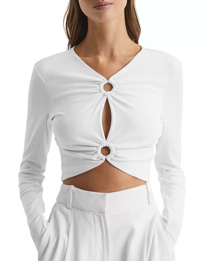 Melli Modal Cutout Long Sleeve Crop Top - White