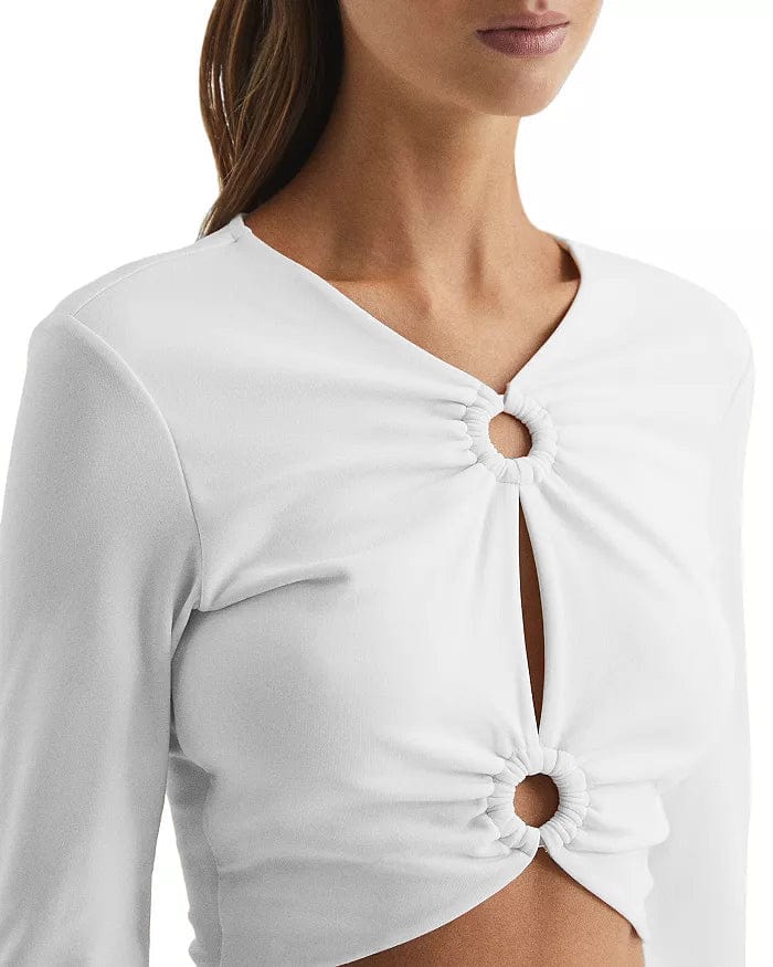 Melli Modal Cutout Long Sleeve Crop Top - White