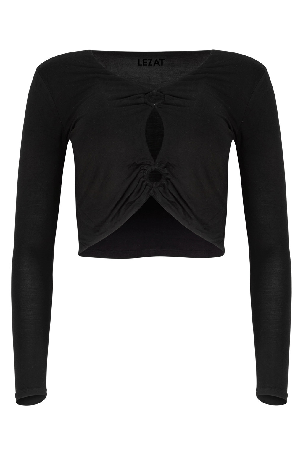 Melli Modal Cutout Long Sleeve Crop Top - Black