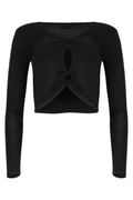 Melli Modal Cutout Long Sleeve Crop Top - Black