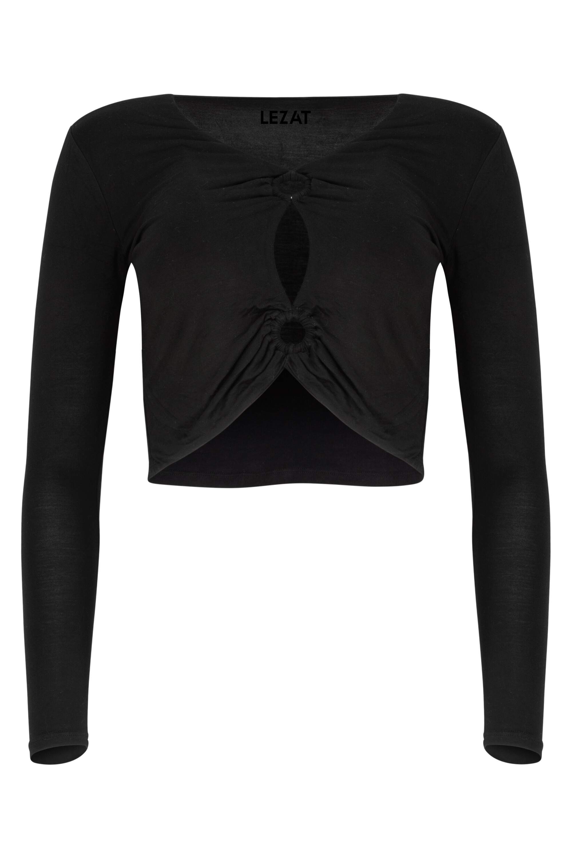 Melli Modal Cutout Long Sleeve Crop Top - Black